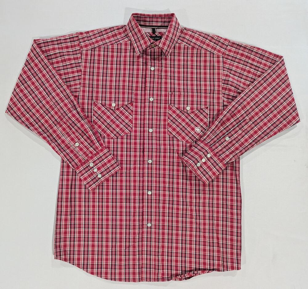 Ariat Shirt Mens S Red Plaid Long Sleeve Western Pearl Snap Pockets Pro Series